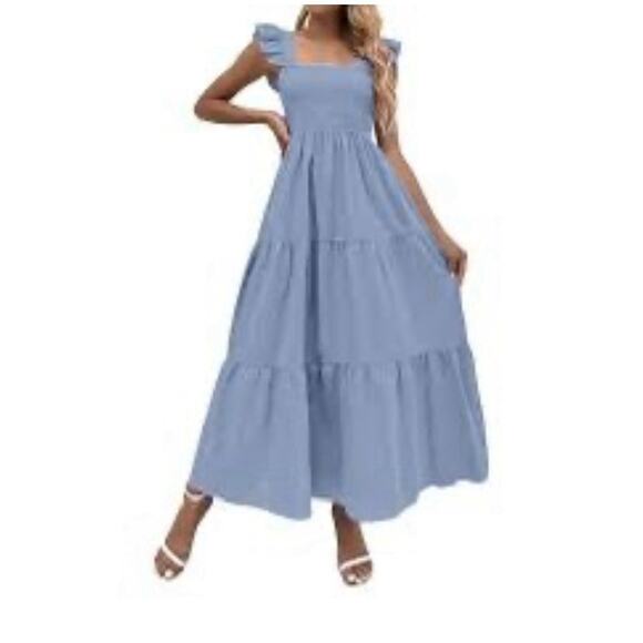 Smocked Sundress Womens Small Blue High Waisted Cottage Fairy Milkmaid - Picture 1 of 9